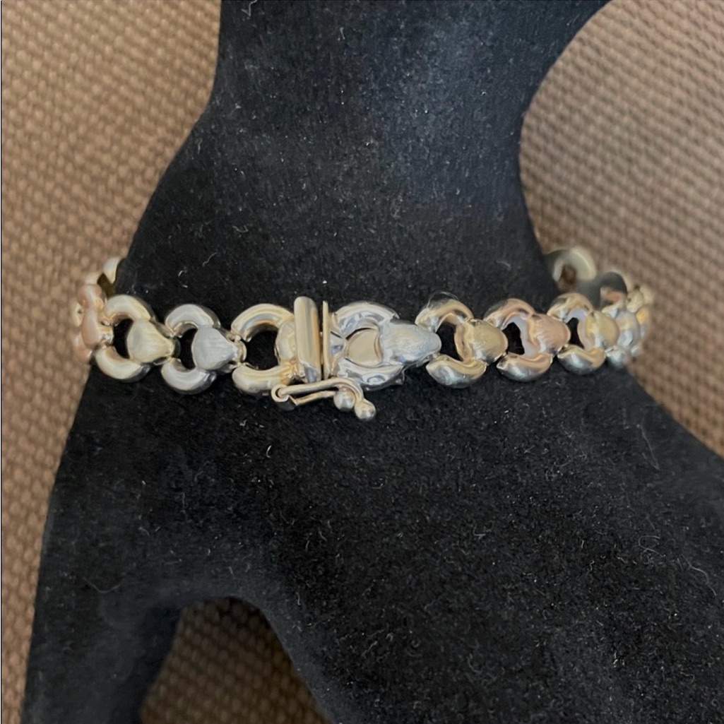 Elegant In Solid 10k Gold Three Color Vintage Link Bracelet